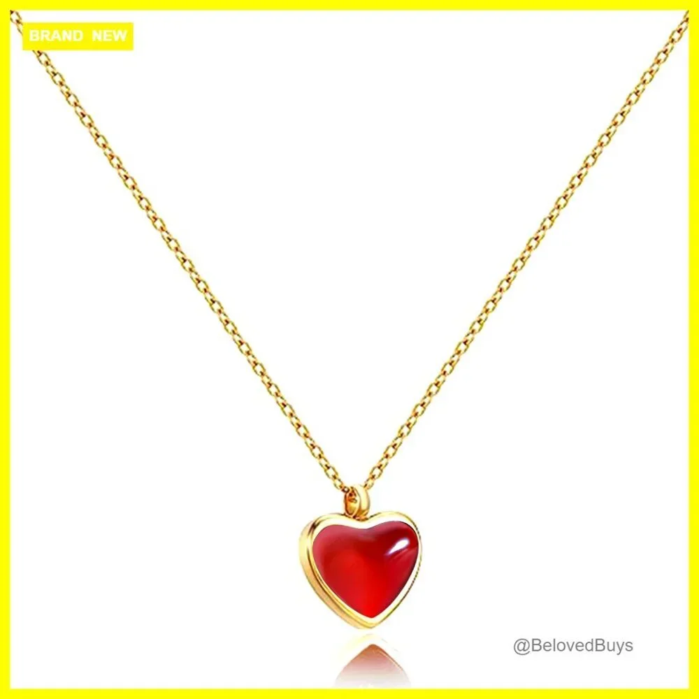 18K Gold Stainless Steel Crystal Heart Pendant Necklace 18